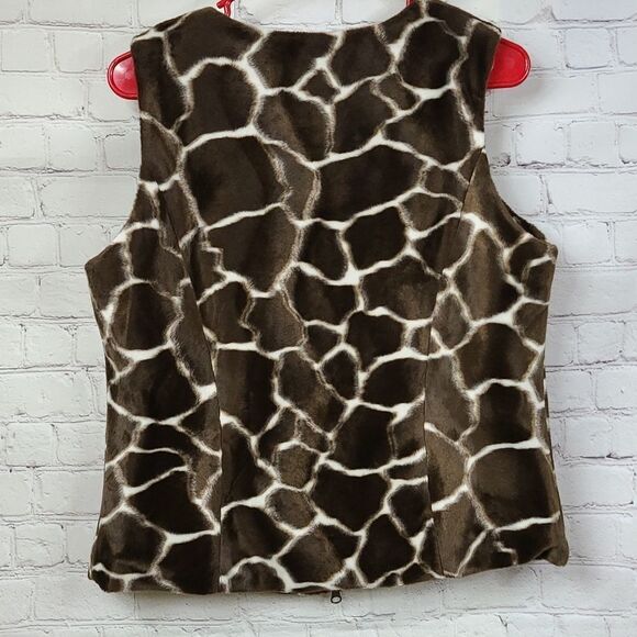Jordan Womens Faux Fur Brown Giraffe Animal Print Vest Dual Zip Velvet Velour - Picture 3 of 7
